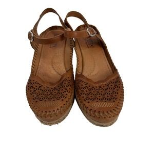 Pikolinos Womens Brown Leather Puerto Vallarta Espadrille Wedge Sandals Size 38